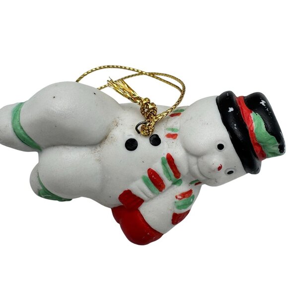 Set Of 3 Christmas SnowmanThemed Ornaments Resin Ceramic Paper Vintage - Picture 4 of 15